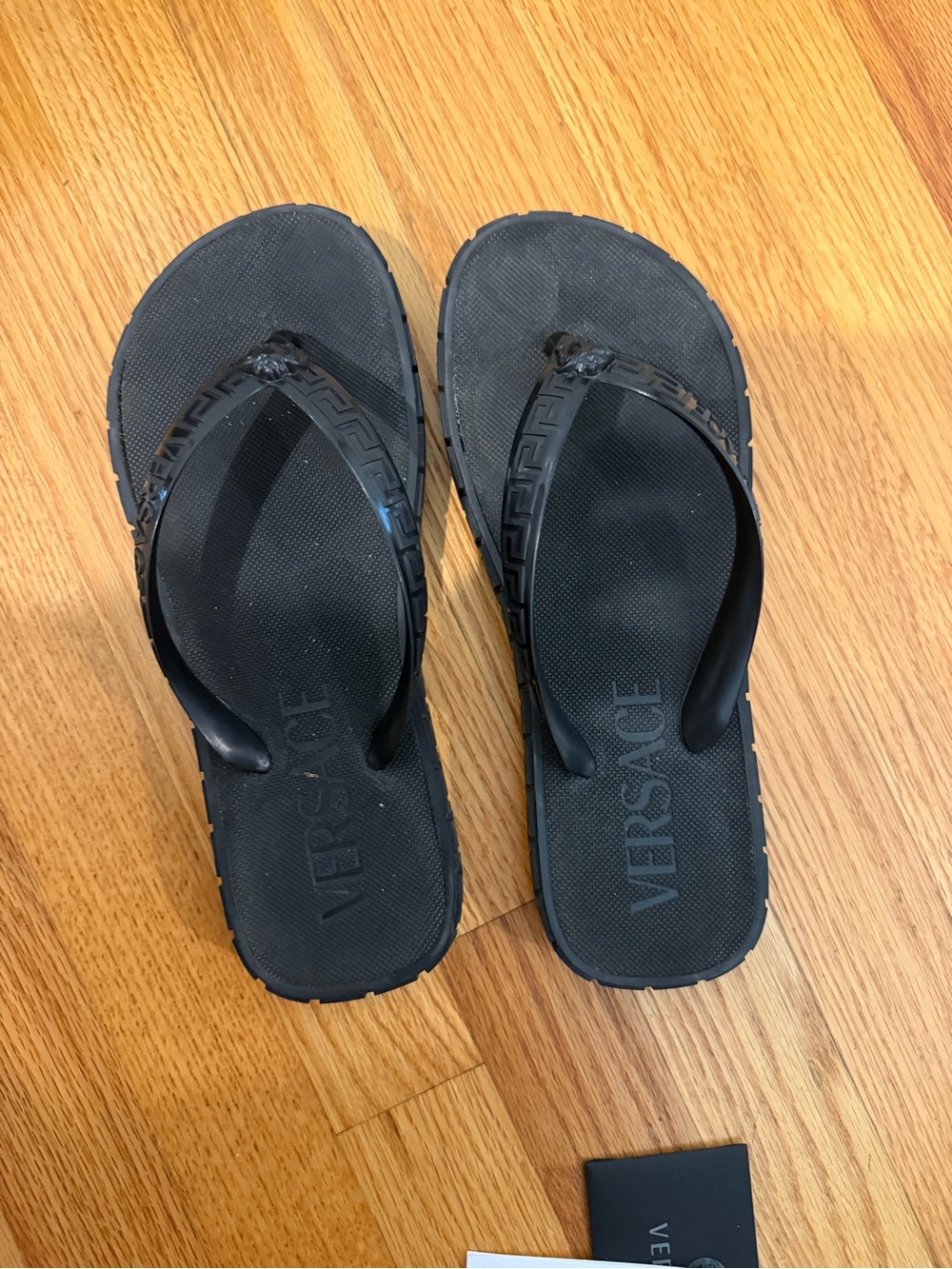 Versace Black Greca-Trim Rubber Flip Flop Sandals